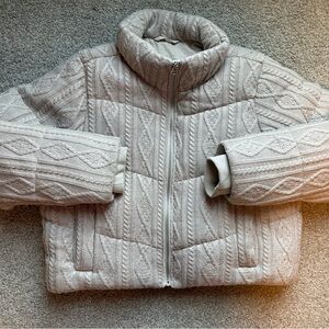 Hollister Sweater Cable Knit Puffer Coat Cinch Waist Thick Warm Womens Large EUC